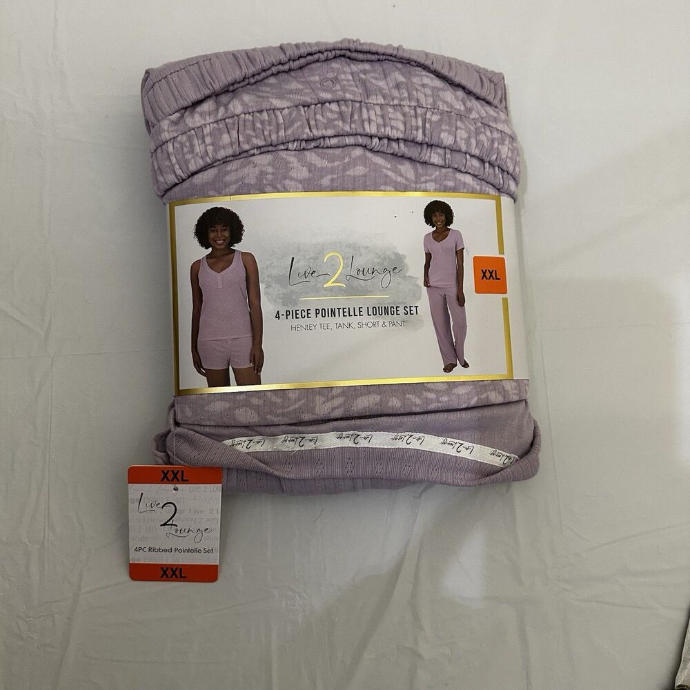 LIVE2LOUNGE Women's 4 PC Pointelle Lounge Set Size XXL, Henley Tee,tank,short